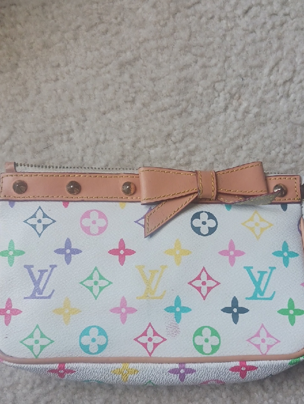 Louis Vuitton White Multicolor Monogram Canvas Bow Wristlet